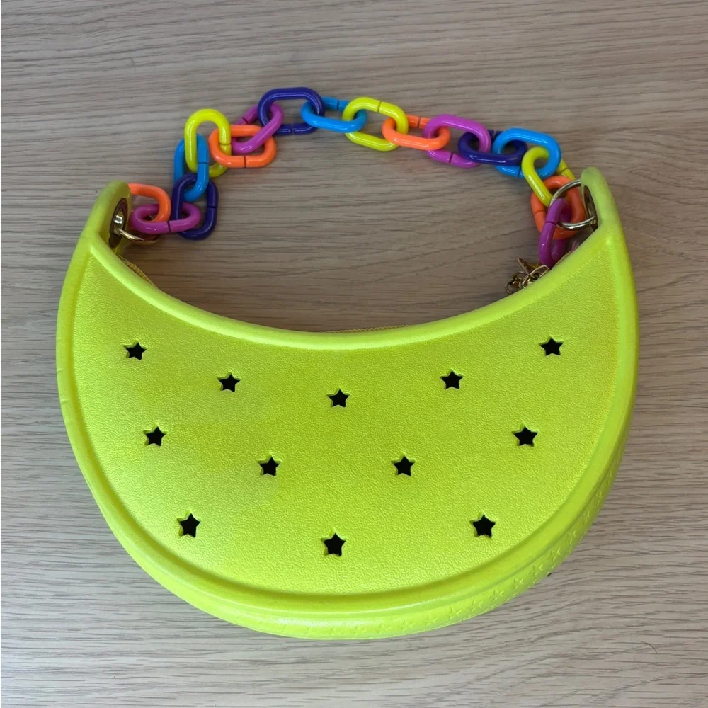 Crocs Vibrant Yellow Crescent Starry Kids‎ Handbag with Multicolor Chain